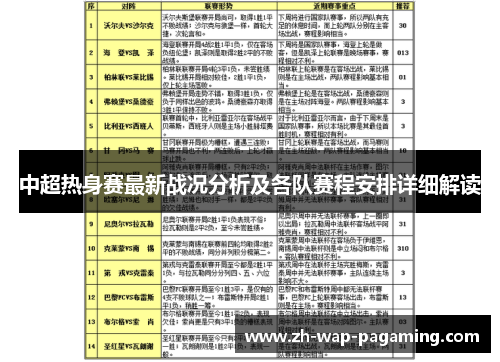 中超热身赛最新战况分析及各队赛程安排详细解读