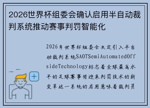 2026世界杯组委会确认启用半自动裁判系统推动赛事判罚智能化